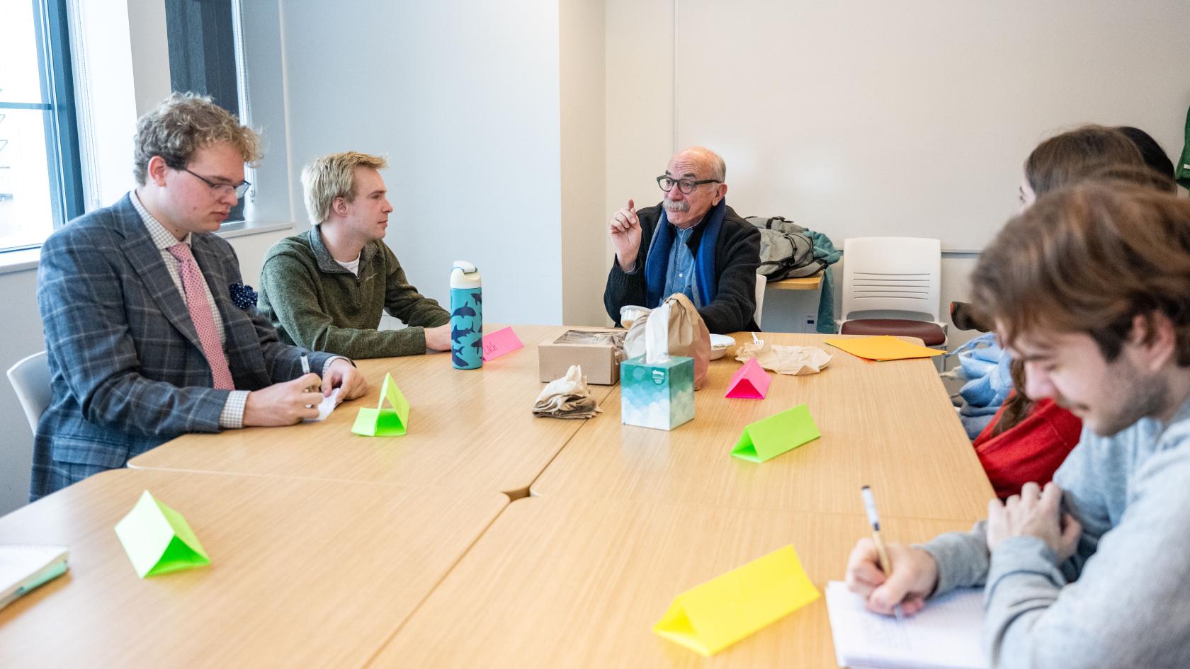 David Kelley speaks with a student